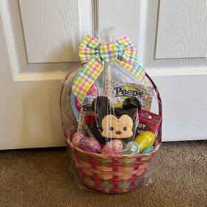 Colorful Easter Gift Basket with Plush Toy, Peeps, stickers & Cards (New)